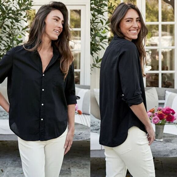 NEW Frank & Eillen Long Sleeves Cotton Relaxed Button-Up Shirt Black Size: Small - Picture 7 of 7